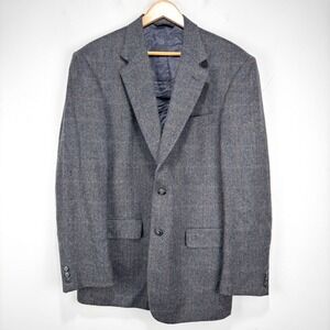 Alan Lebow 100% Cashmere Sport Coat Blazer‎ Men 42R Gray Herringbone 2 Button